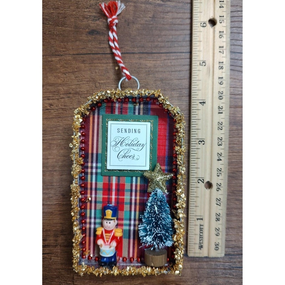 Handmade Diorama Christmas Ornament Little Drummer Boy Glitter Assemblage Art O4